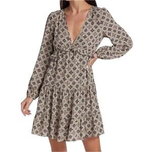 Veronica Beard Delray Silk Crepe Mini Dress Printed Long Sleeve Women's Size 2